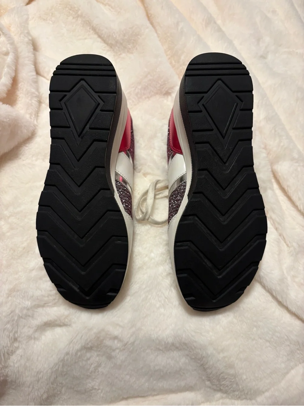 Michael Kors White and Plum Glitter Lace-Up Sneakers